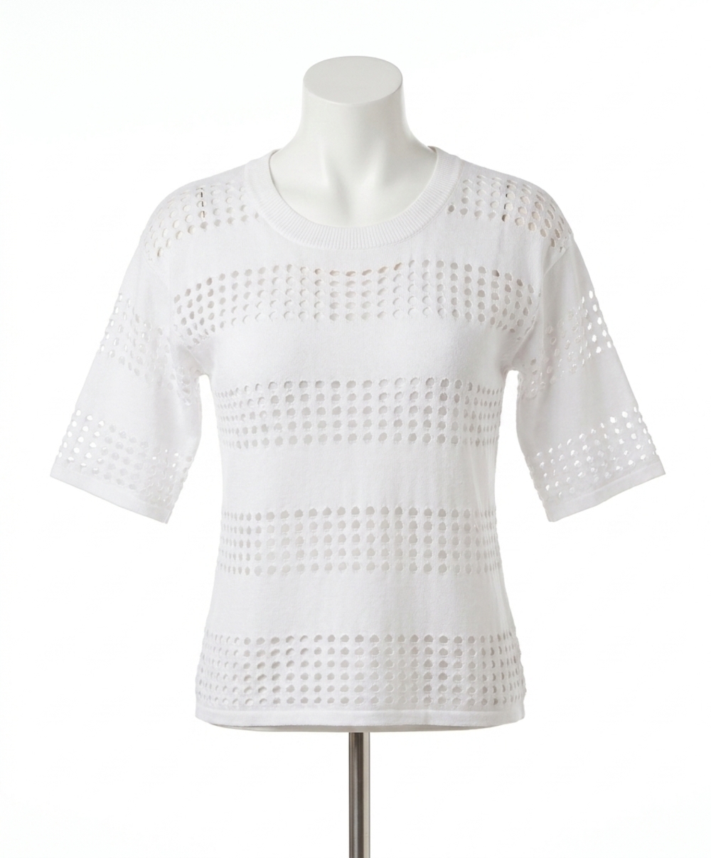 NEW ANGEL APPAREL crochet 3/4 sleeve top in white